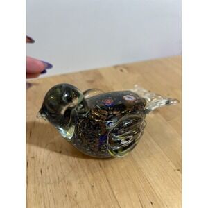 Murano Style Art Glass Bird Dove Clear Gold 5” X 3.5" X 3"